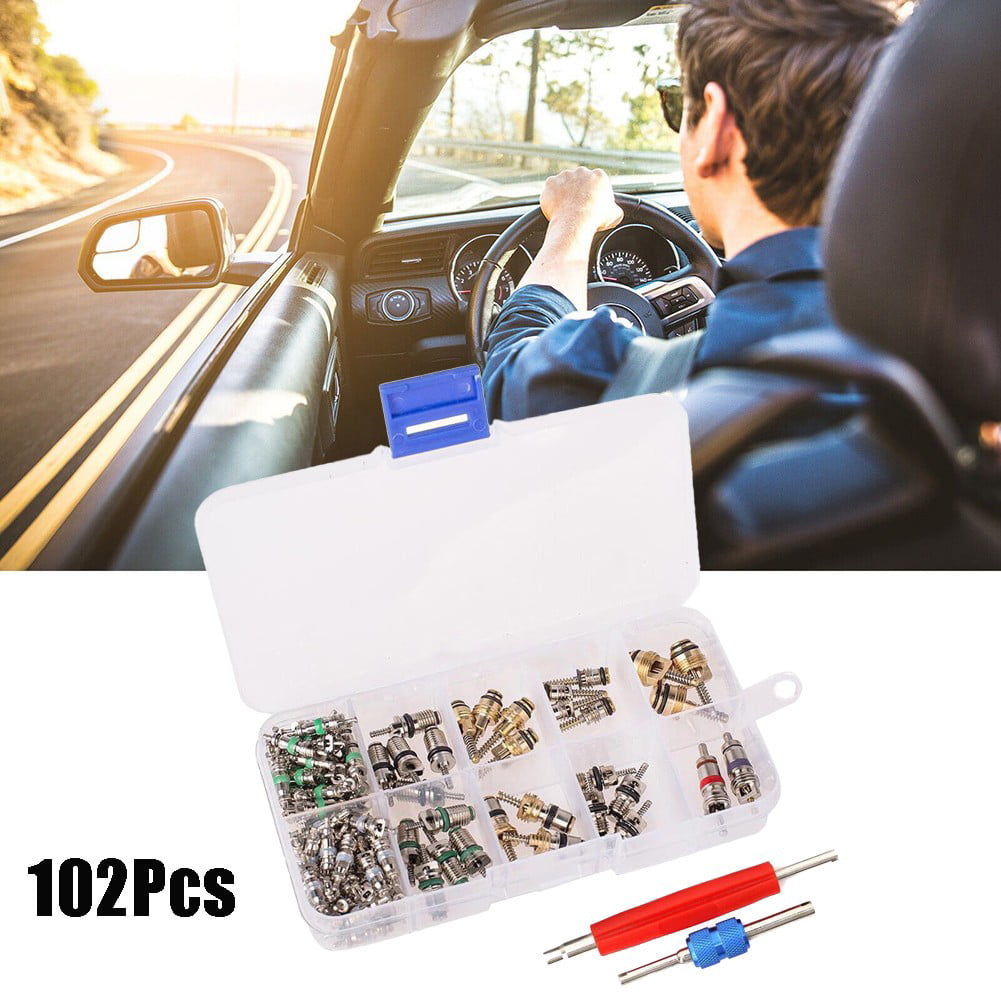 GLFILL 102X R134A Car A/C Air Conditioning Valve Cores Auto Air Con Tool Kit 1/4" 5/16"