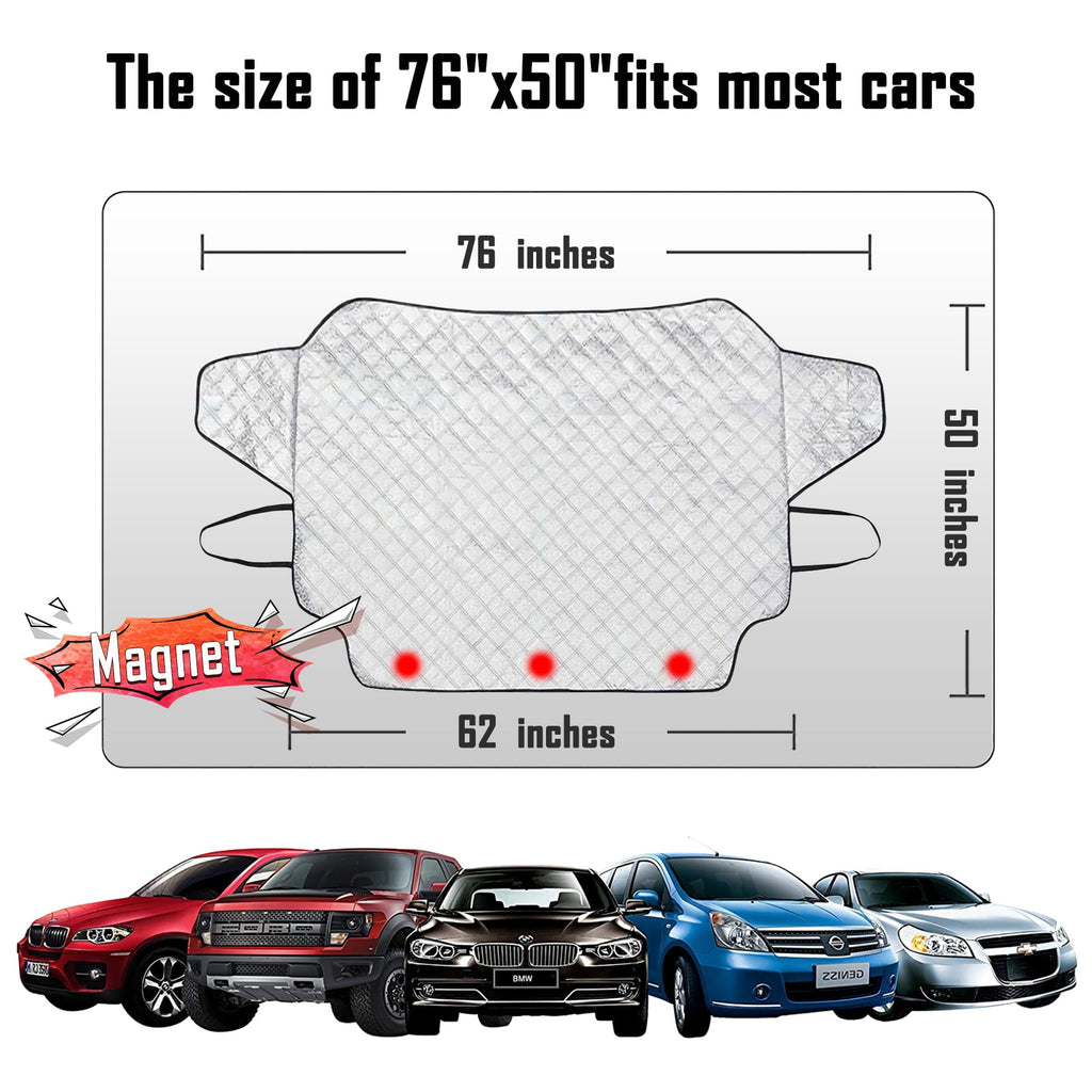 Chanvi Car Windshield Snow Ice Cover with 4 Layers Protection, Windshield Snow Ice Cover with Magnetic Edges Used for Snow Protection, Rain and Sun