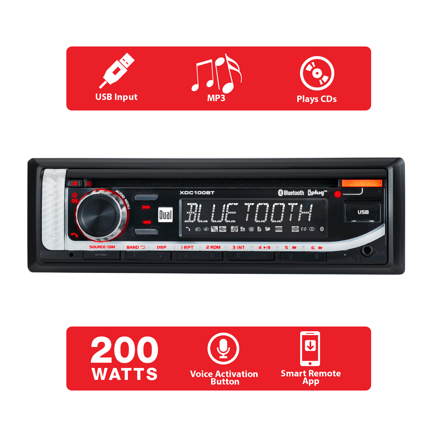 Dual Electronics XDC100BT Single DIN Car Stereo Head Unit with CD Player, Bluetooth, USB