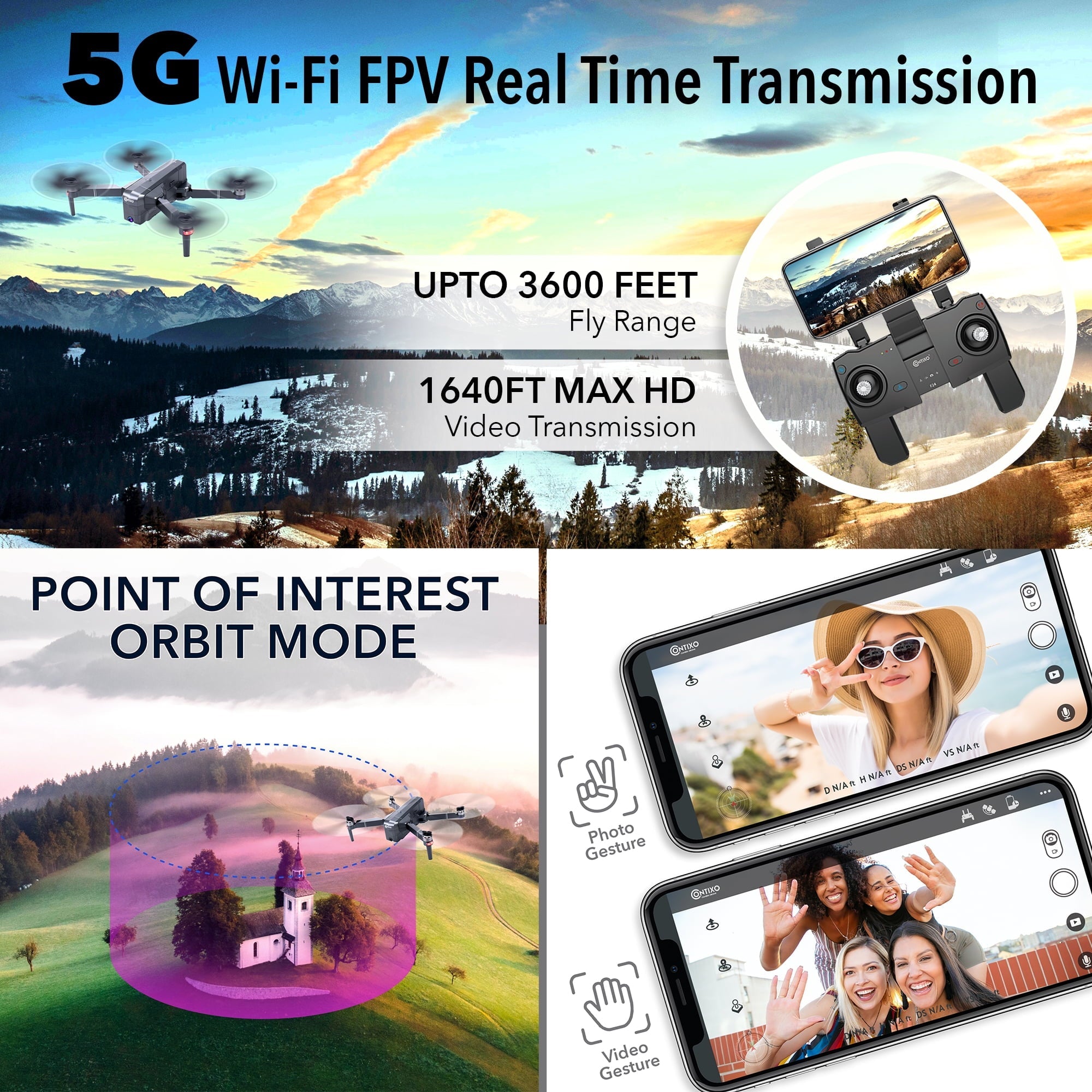 Contixo F24 Pro Drone with 4K UHD Camera for Adults, RC Quadcopter GPS FPV Camera Compatible with VR, 30 Minutes Flight Time, Foldable Brushless Motors, Follow Me, Waypoint with Carrying Case