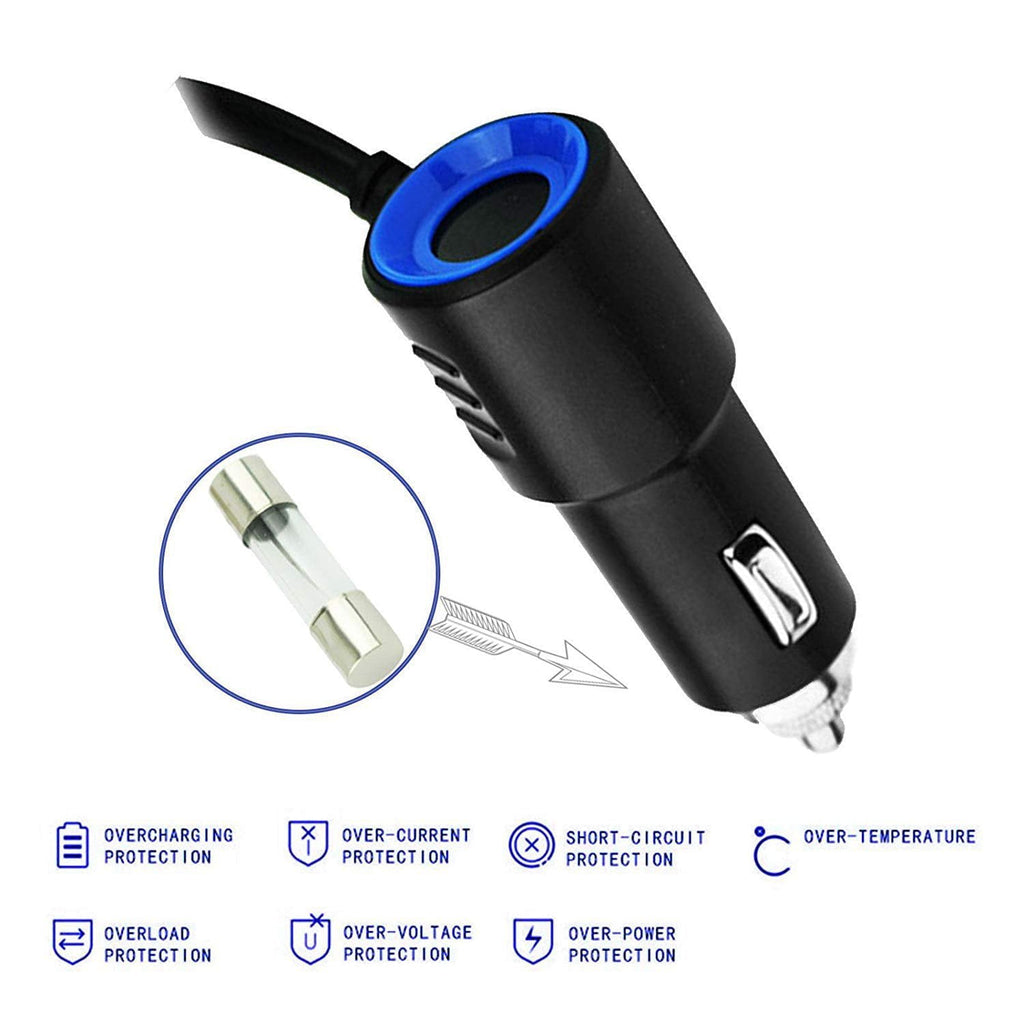 120W 3-Socket 3 USB Charging Port Cigarette Lighter Splitter, EEEkit Car Charger Power Adapter with Blue LED Light, DC 12V/24V Multi-Power Outlet Fit for GPS, Dash Cam, Smart Phones, iPad