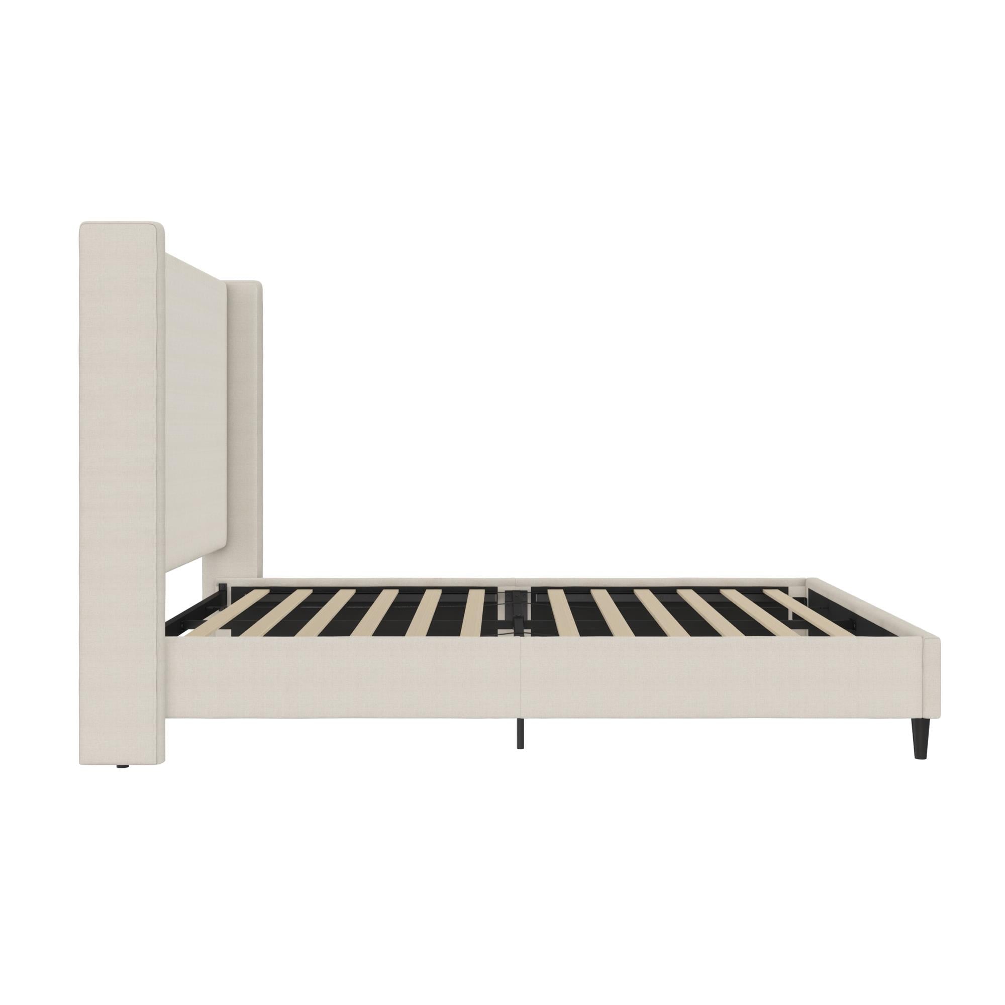 DHP Eveline Upholstered Platform Bed Frame with High Wingback Headboard, Queen, Textured Ivory Canvas
