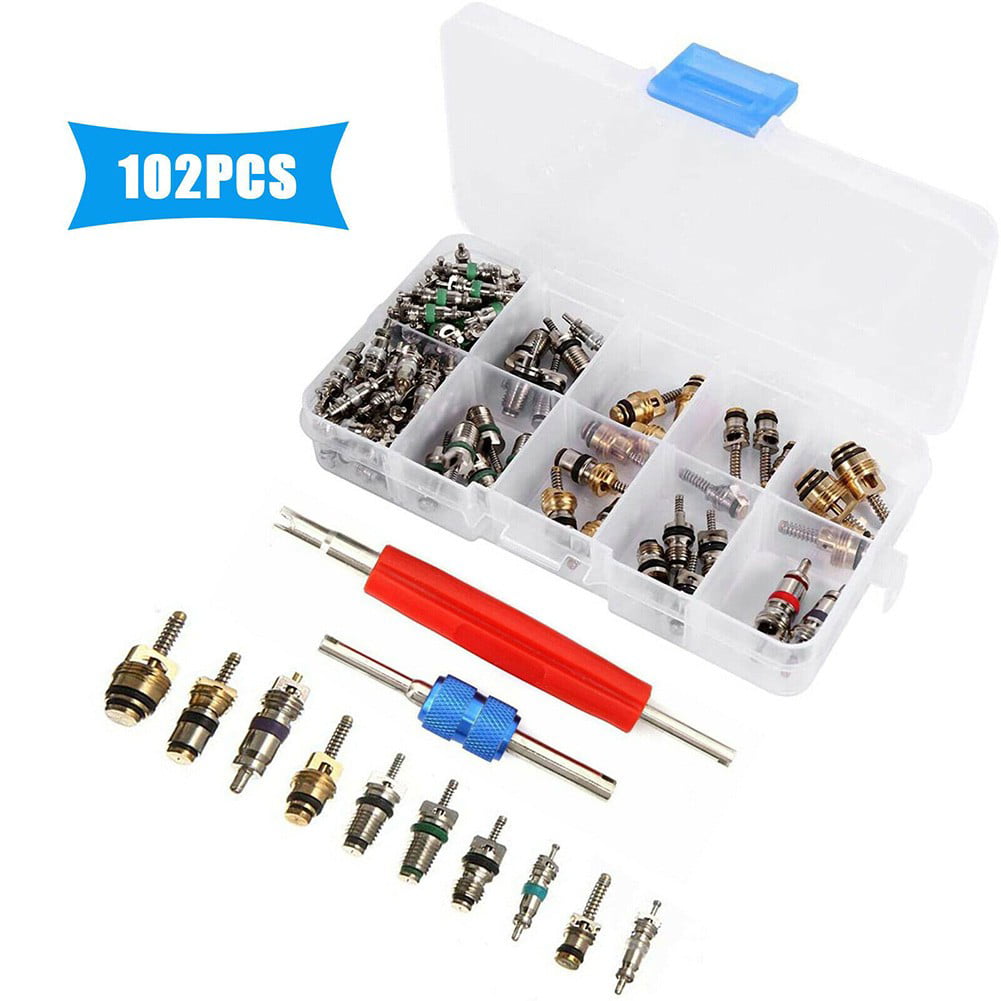 GLFILL 102X R134A Car A/C Air Conditioning Valve Cores Auto Air Con Tool Kit 1/4" 5/16"