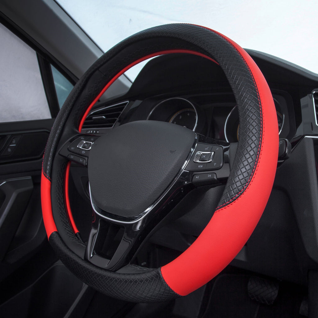 Auto Drive 1PC Steering Wheel Cover Sports Black/Red - Universal Fit