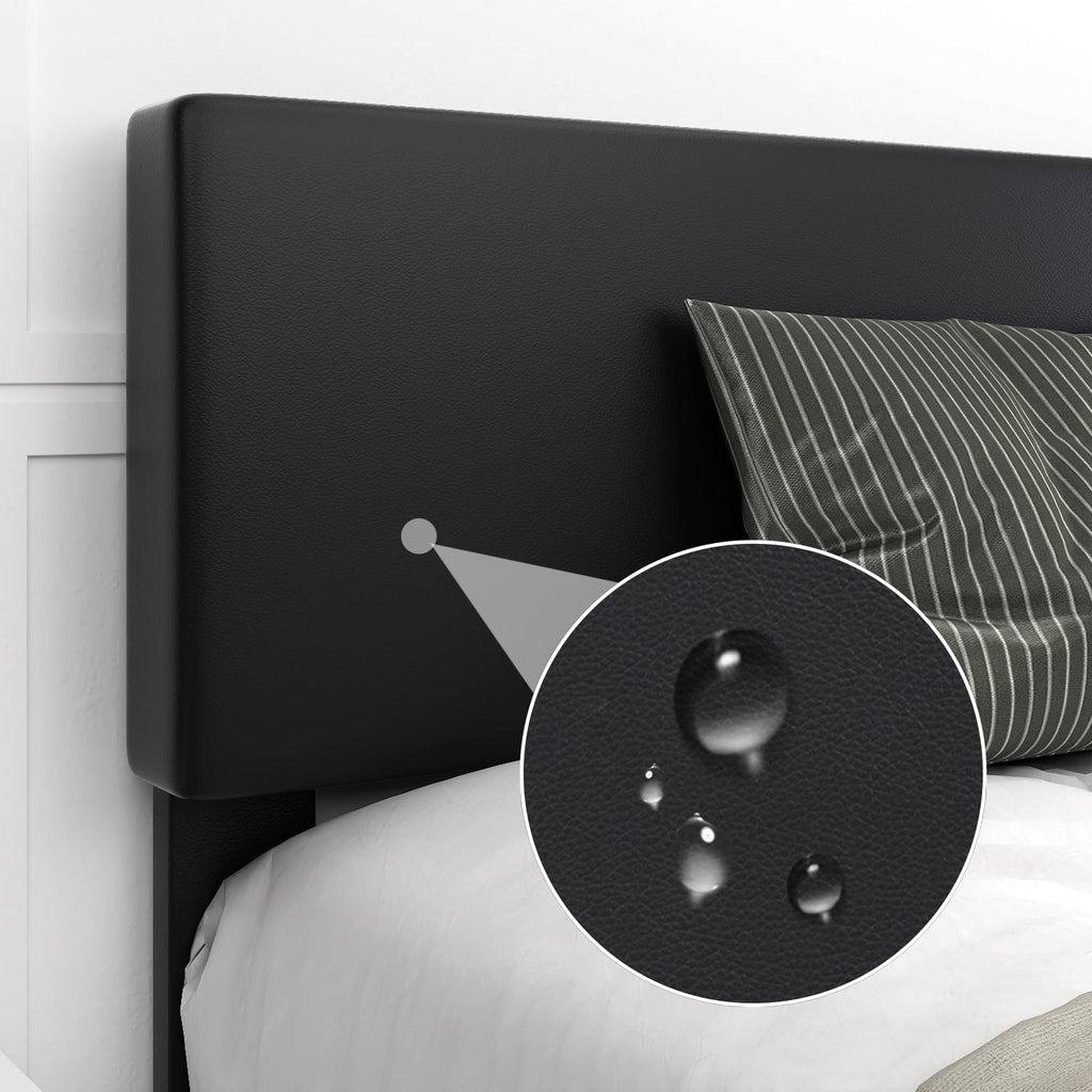 Allewie King Size Platform Bed Fame with Upholstered Adjustable Leather Headboard, Black