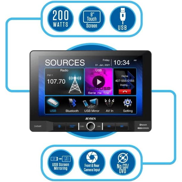 JENSEN CM9MIR 9 inch Single DIN Car Stereo Radio | Touch Screen with USB Screen Mirroring for Apple and Android Devices | Built-in Bluetooth