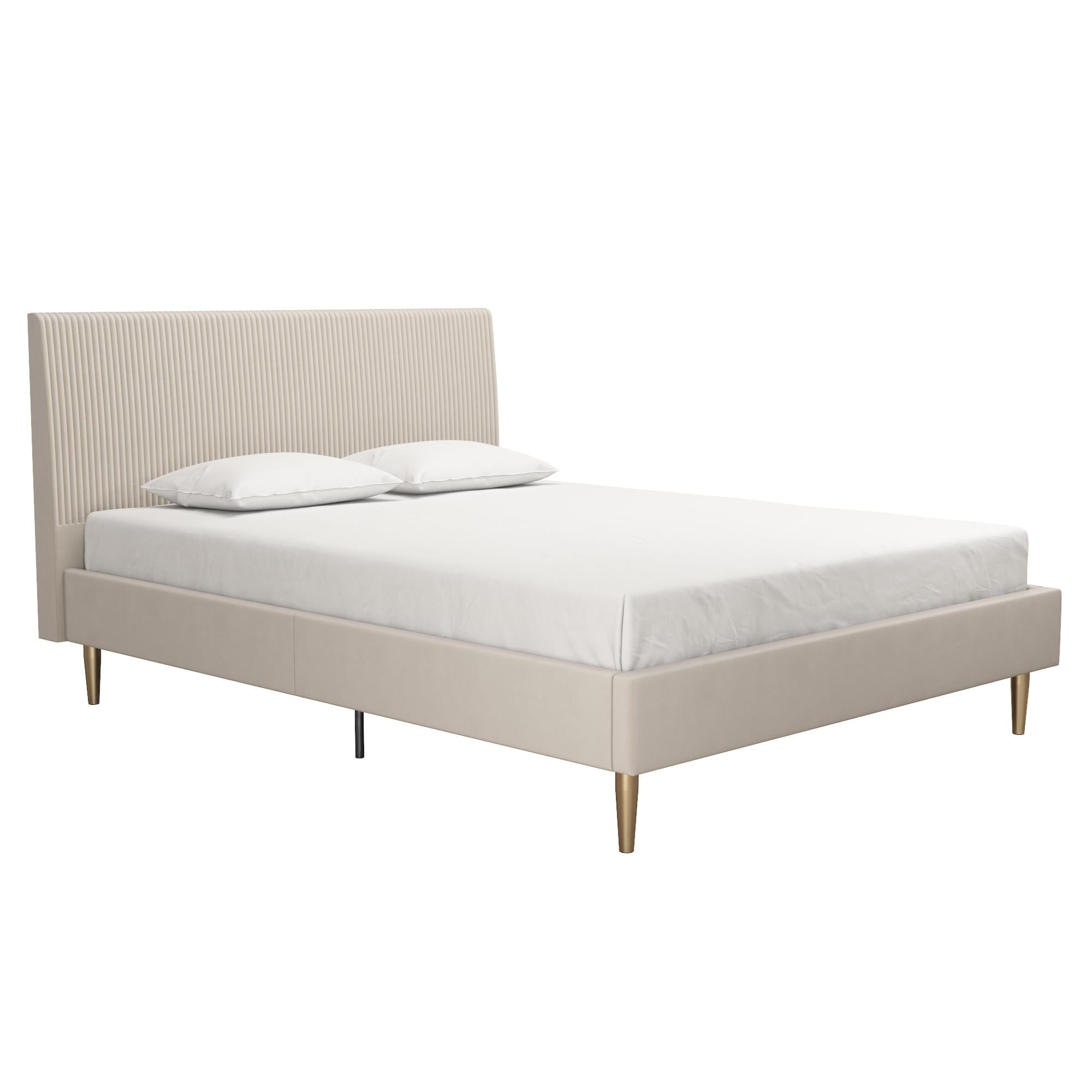 Mr. Kate Daphne Upholstered Bed with Headboard and Modern Platform Frame, Queen, Ivory Velvet