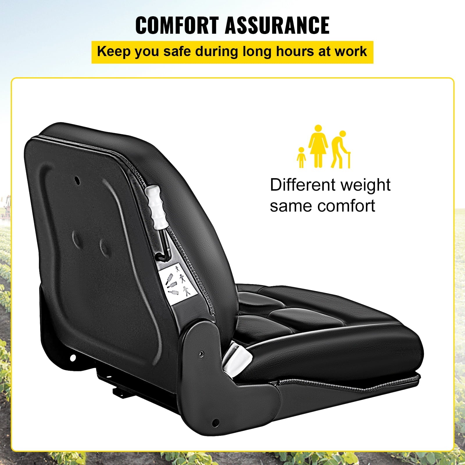 VEVOR Universal Vinyl Forklift Seat with Safety Switch & 3 Stage Weight Adjustment, Suspension Seat Fits TOYOTA