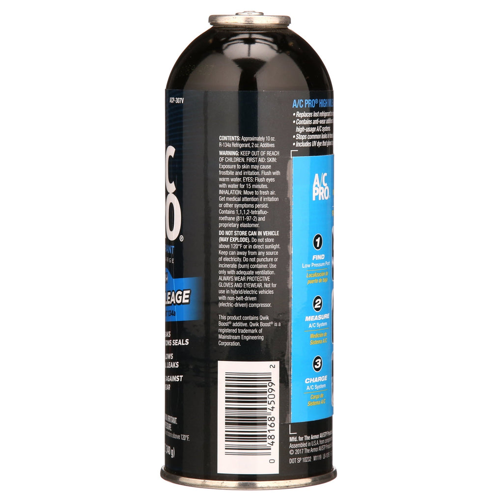 A/C Pro High Mileage R-134a A/C Recharge Auto Air Conditioner Refrigerant Refill - 12oz