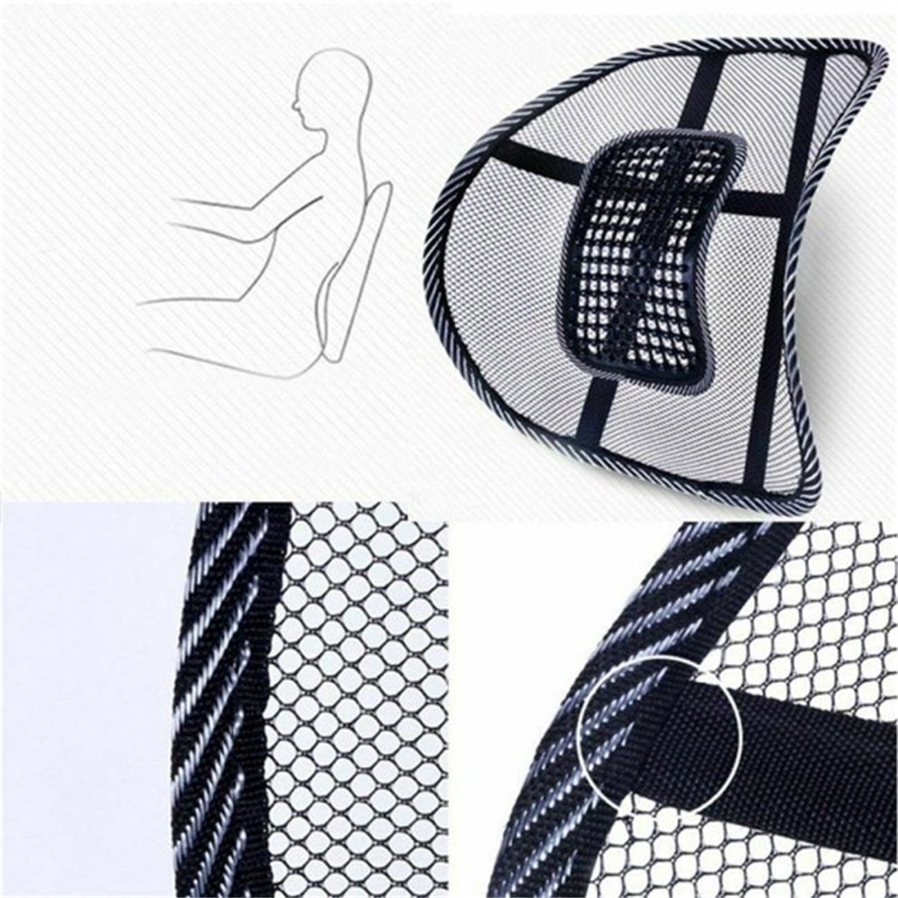 Casewin Black Lumbar Mesh Back Brace Support Office Home Car Seat Chair Ventilate Cool Cushion Pad with Massage | Breathable, Massage Beads for Ultimate Comfort (1 Piece)