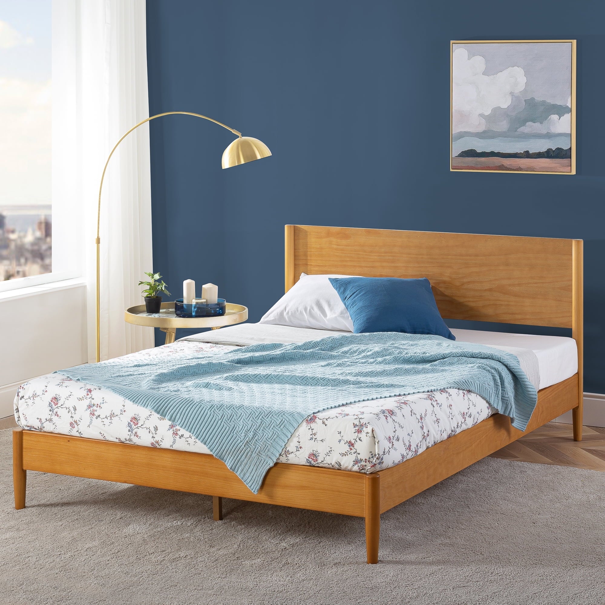 Zinus Allen 35" Mid Century Wood Platform Bed Frame, Queen