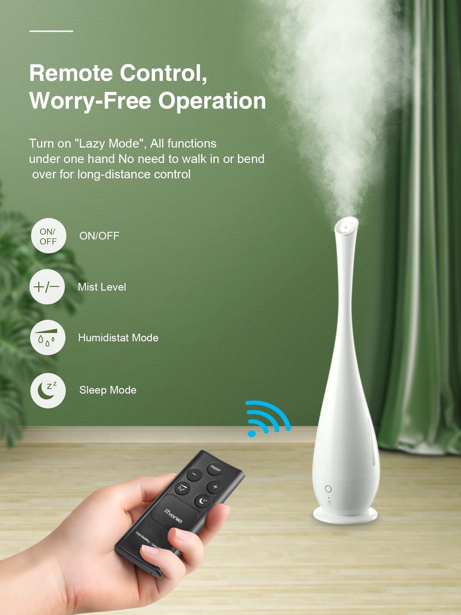 Cool Mist Humidifiers Large Room, 5L Floor Humidifier for Bedroom with Remote Control, Last up to 50 Hours, Smart Humidity Essential Tray