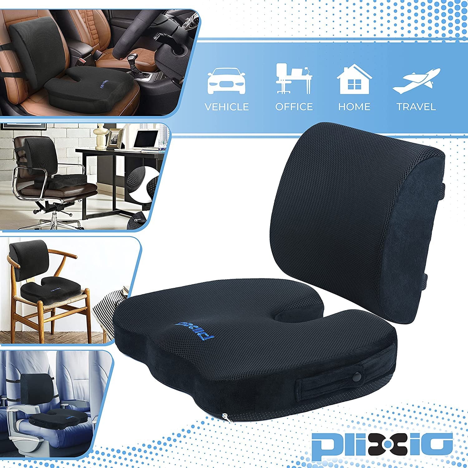 Aptoco Pain Relief and Comfort Premium Memory Foam Lumbar Back Support Pillow and Seat Cushion Set for Office Chairs and Car Seats, Suits Alleviates Sciatica, Coccyx, Back, and Tailbone Pain