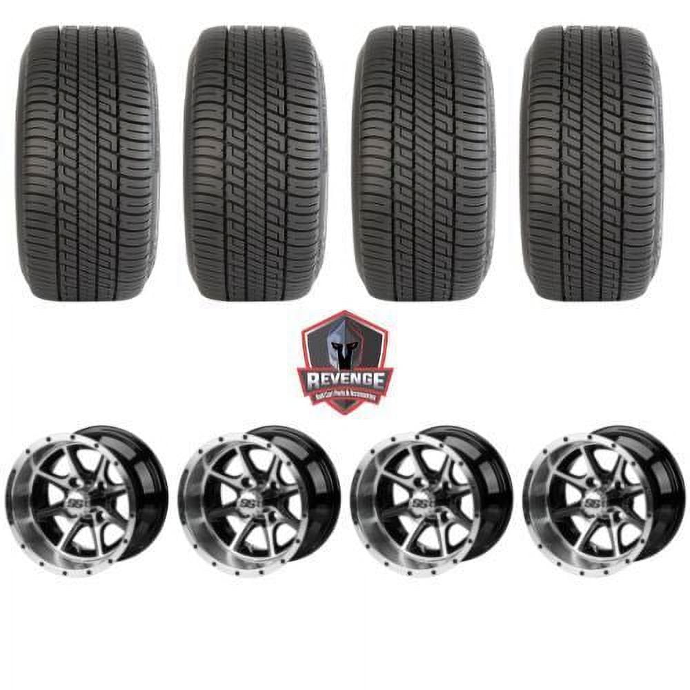 12" Azusa Machined Black Golf Cart Wheels and Tires Combo (205/30-12) Set of 4