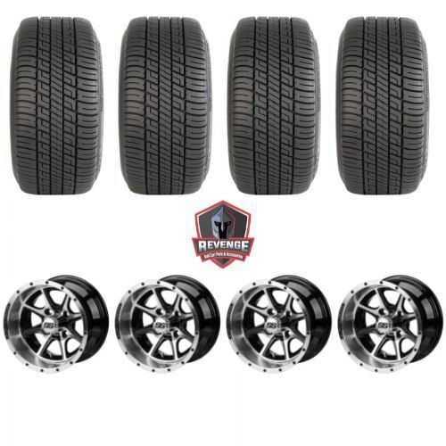 12" Azusa Machined Black Golf Cart Wheels and Tires Combo (205/30-12) Set of 4