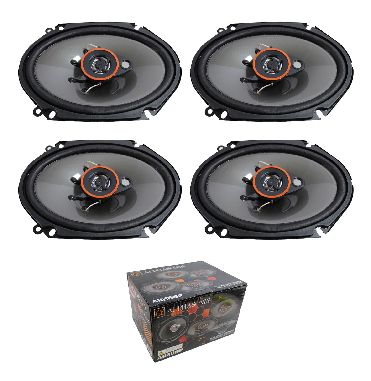 Two Pair of Alphasonik 6x8" 1400W 4 Ohm 3-Way Coaxial Speaker System AS268P