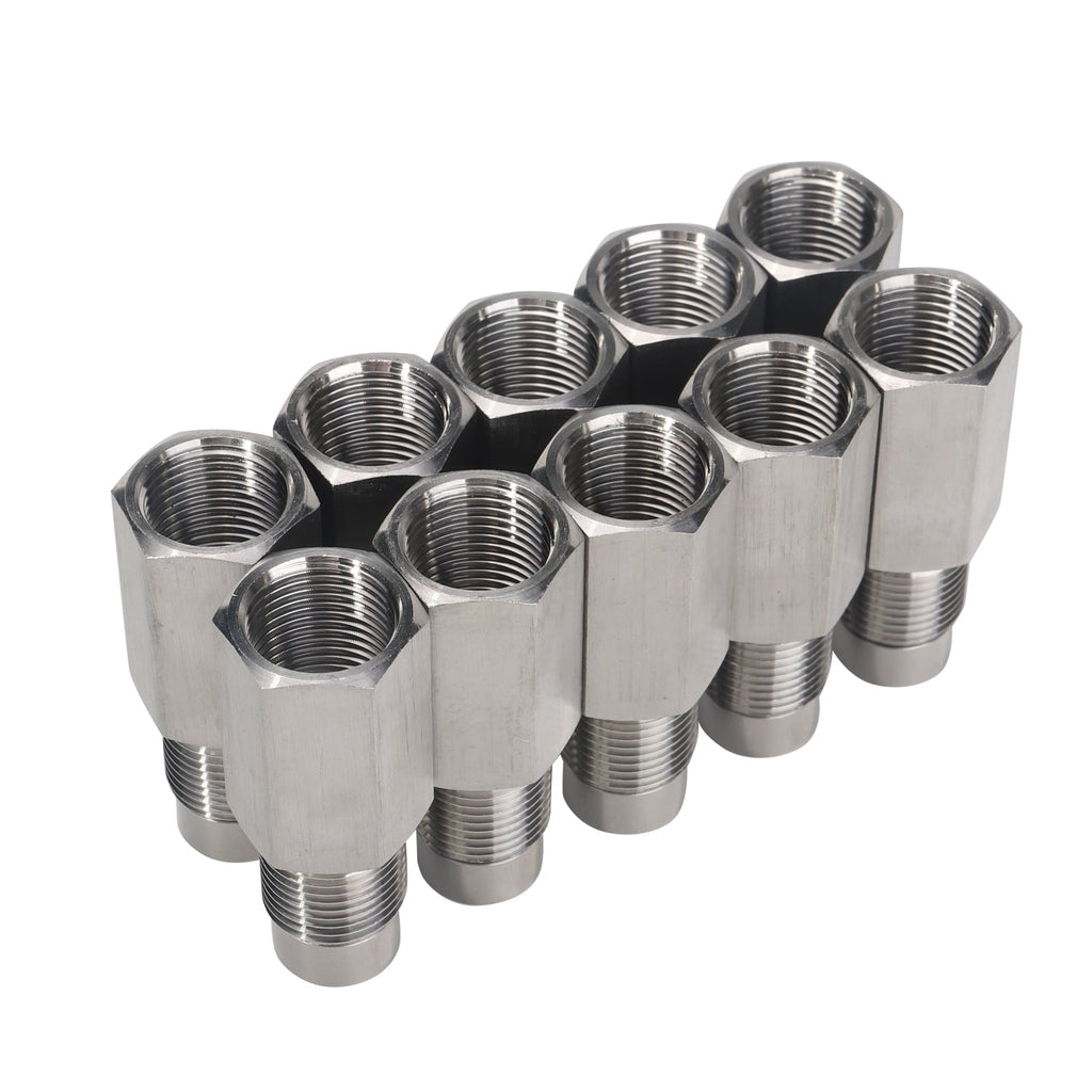 3mirrors Straight 58MM O2 Sensor Check Engine Light Eliminator Adapter M18x1.5 Mounting Fittings Accessories - Stainless Steel, 10-Pack