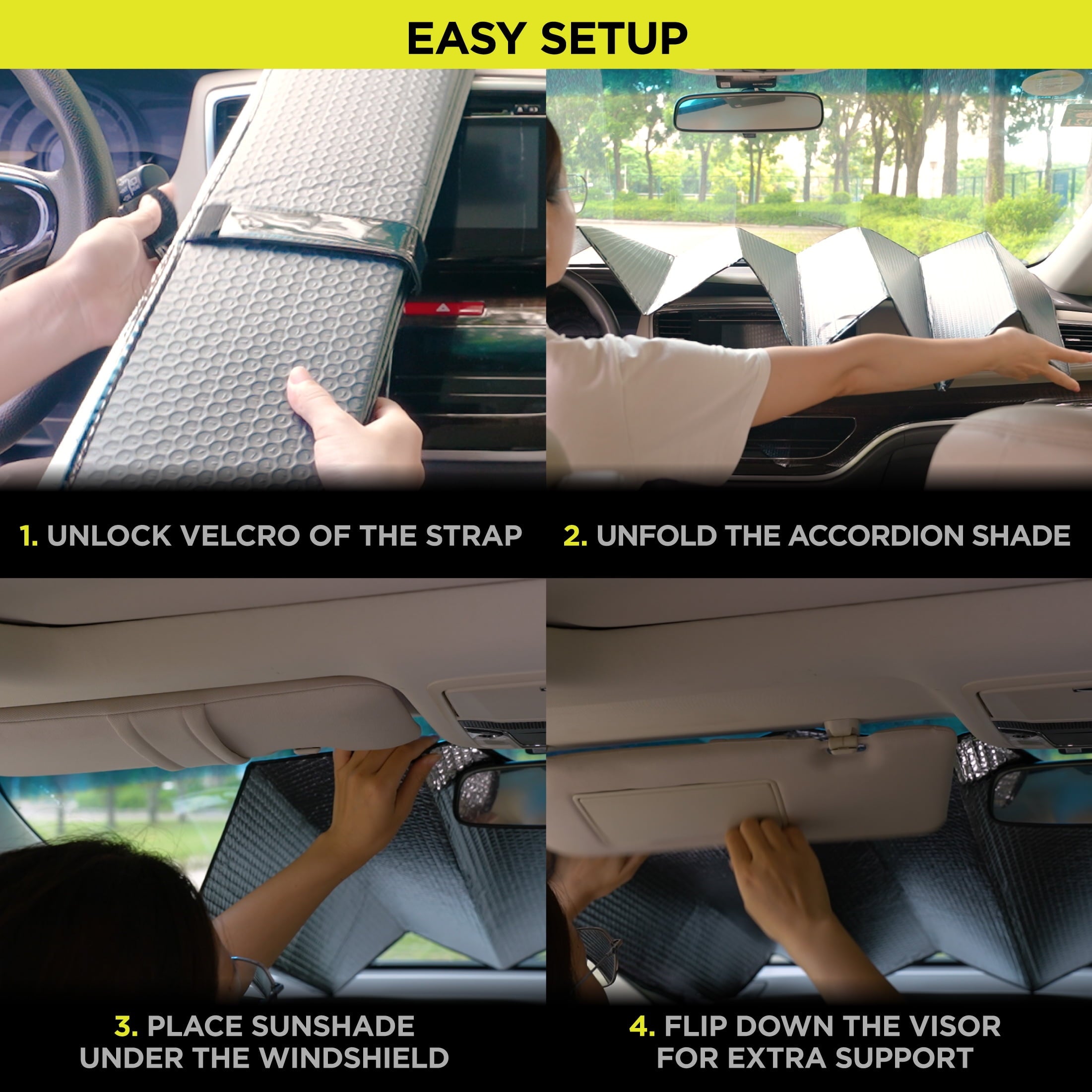 Auto Drive Windshield Black Accordion Sunshade for Models Sedan SUV Hatchback Liftback 1 Count, 63"x 28.5"