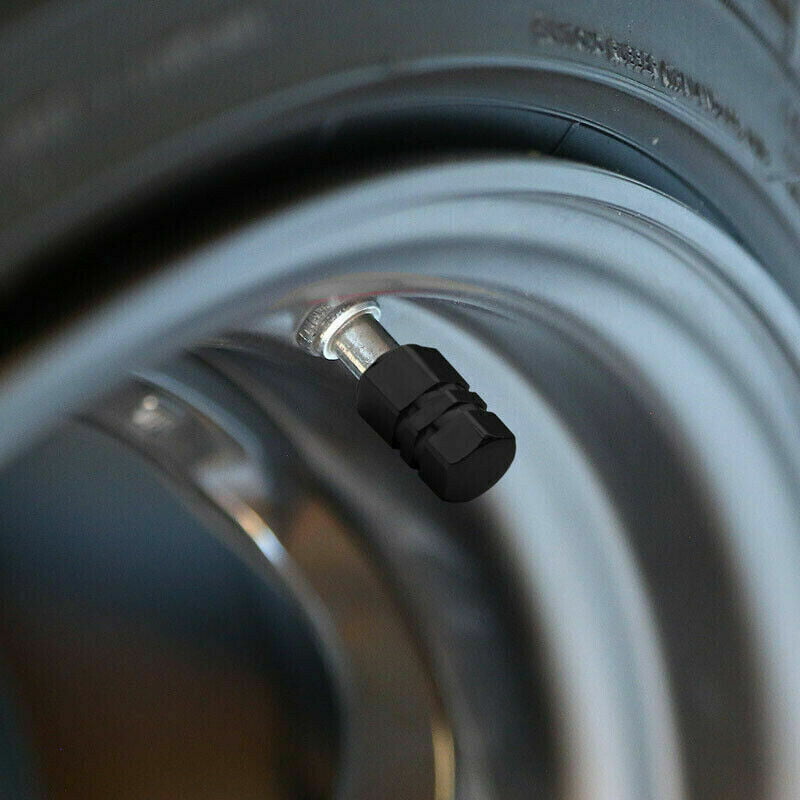 4 Black Aluminum Metal Wheel / Tire Valve Stem Car-Truck Air Caps Covers