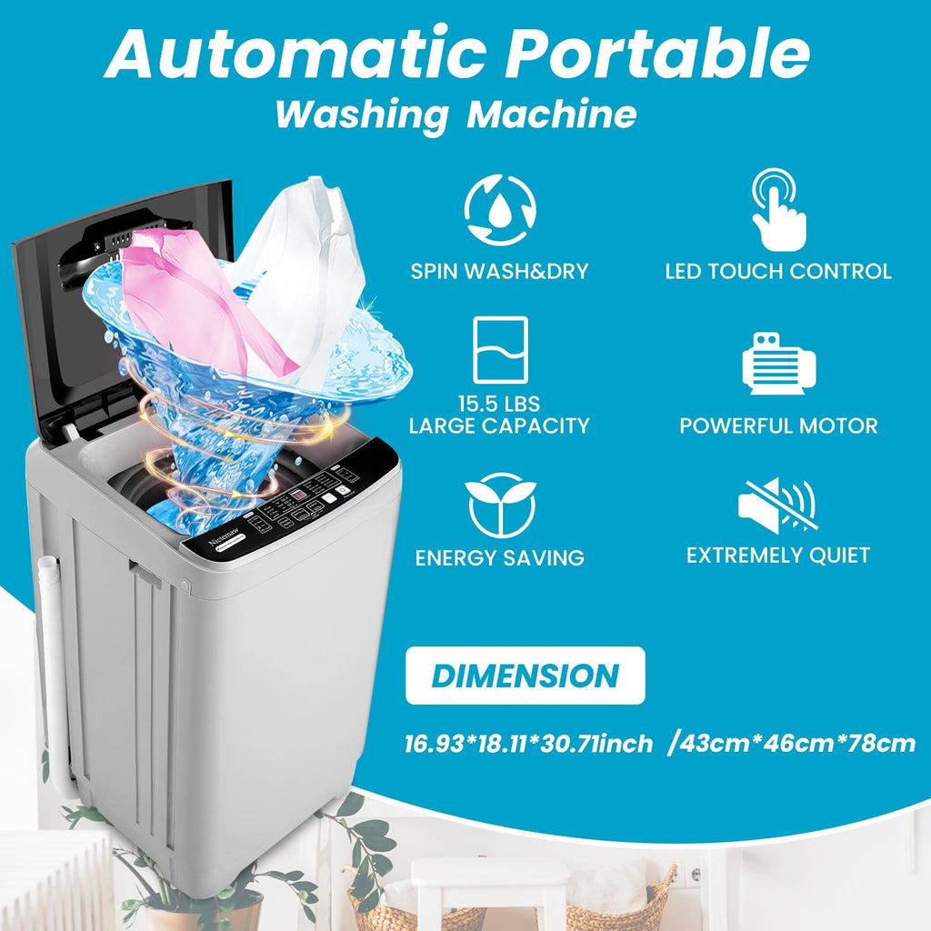 Qhomic Portable Washing Machine, 1.9 Cu.ft Fully Automatic Compact Washer, 10 Wash Programs Washer with Drain Pump, Faucet Adapter, Ideal for Apartments, RVs, Camping, Sapphire Grey