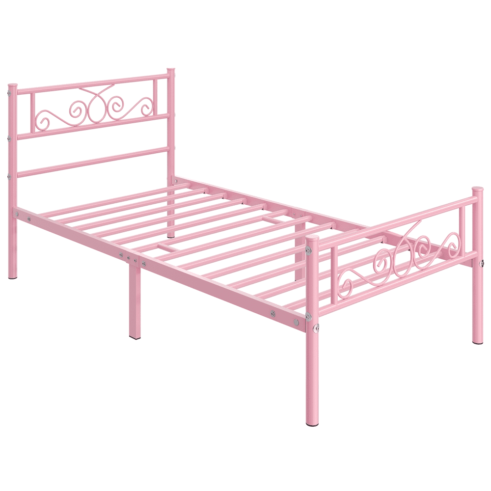 Easyfashion Jocelyn Modern Graceful Scroll Metal Platform Twin Bed,Pink