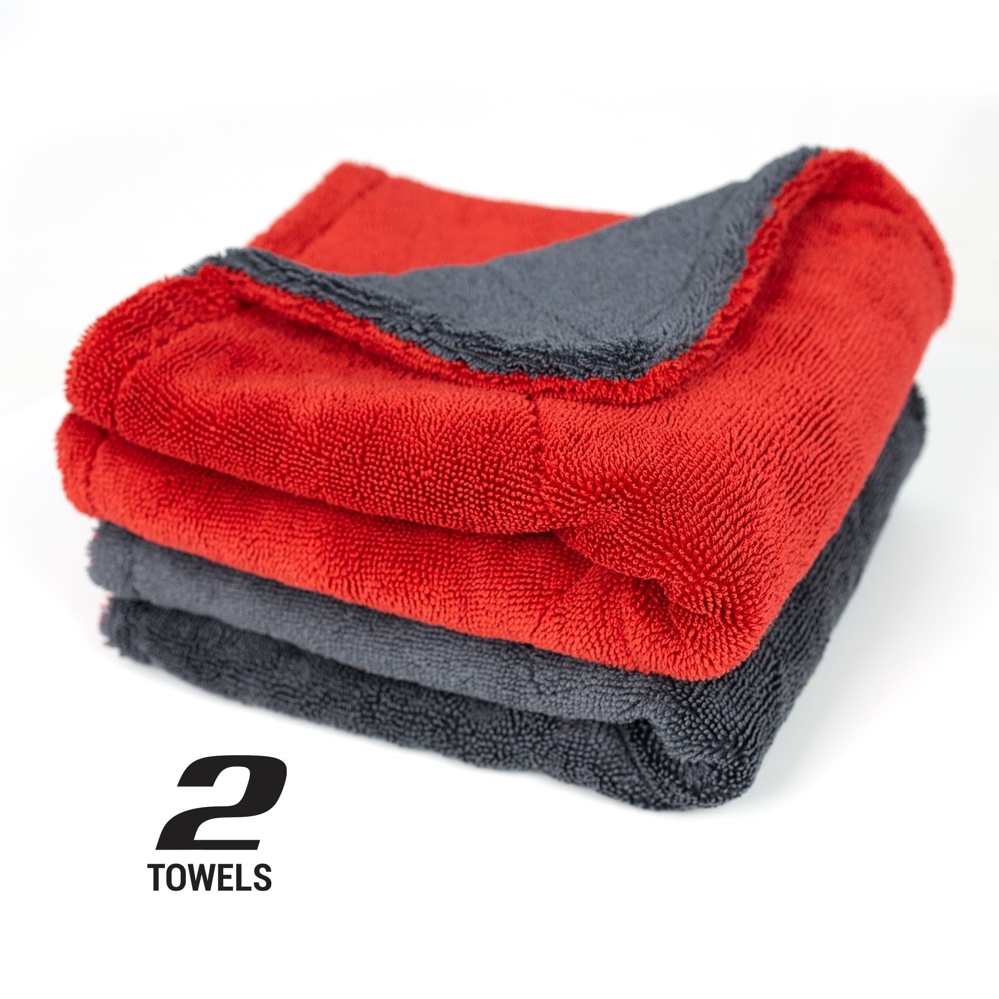Platinum Series Twisted Terry Super Absorbent Car Drying Cleaning Towel, 2 Count, Red, Gray