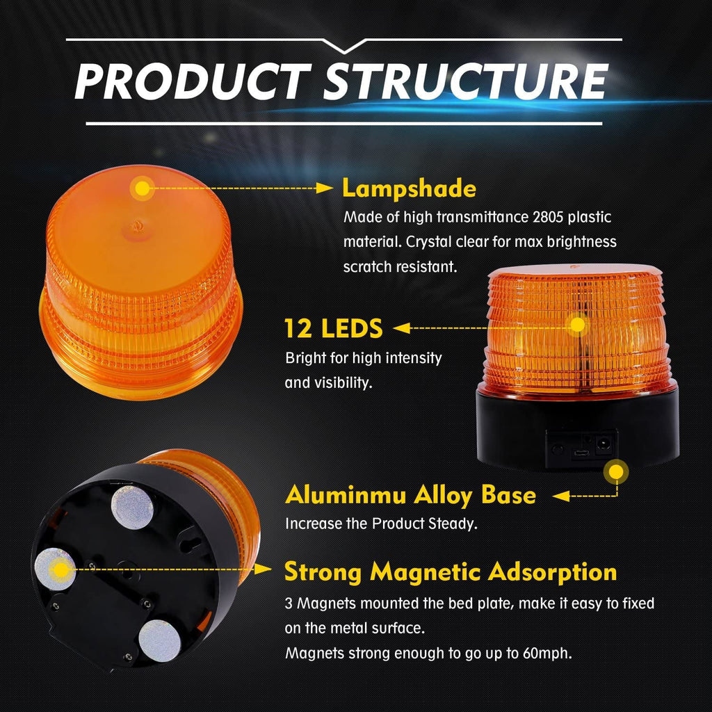 Rechargeable Led Strobe Light, Antom Amber Emergency Magnetic Flashing Warning Beacon for Vehicle