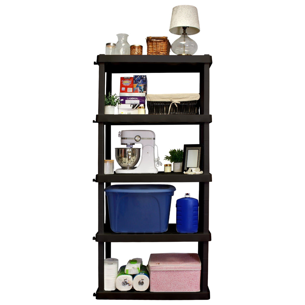 Hyper Tough Large 5-Tier Shelving Unit, W36 x D18 x H74" Interlocking Multipurpose Organizer, Black