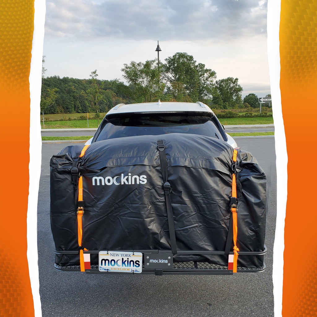 Mockins XL Trailer Hitch Cargo Carrier Hitch Mount | 500 lbs. Hitch Basket Capacity - 60"x24"x6" | 25 Cu. Ft. Bag & Accessories