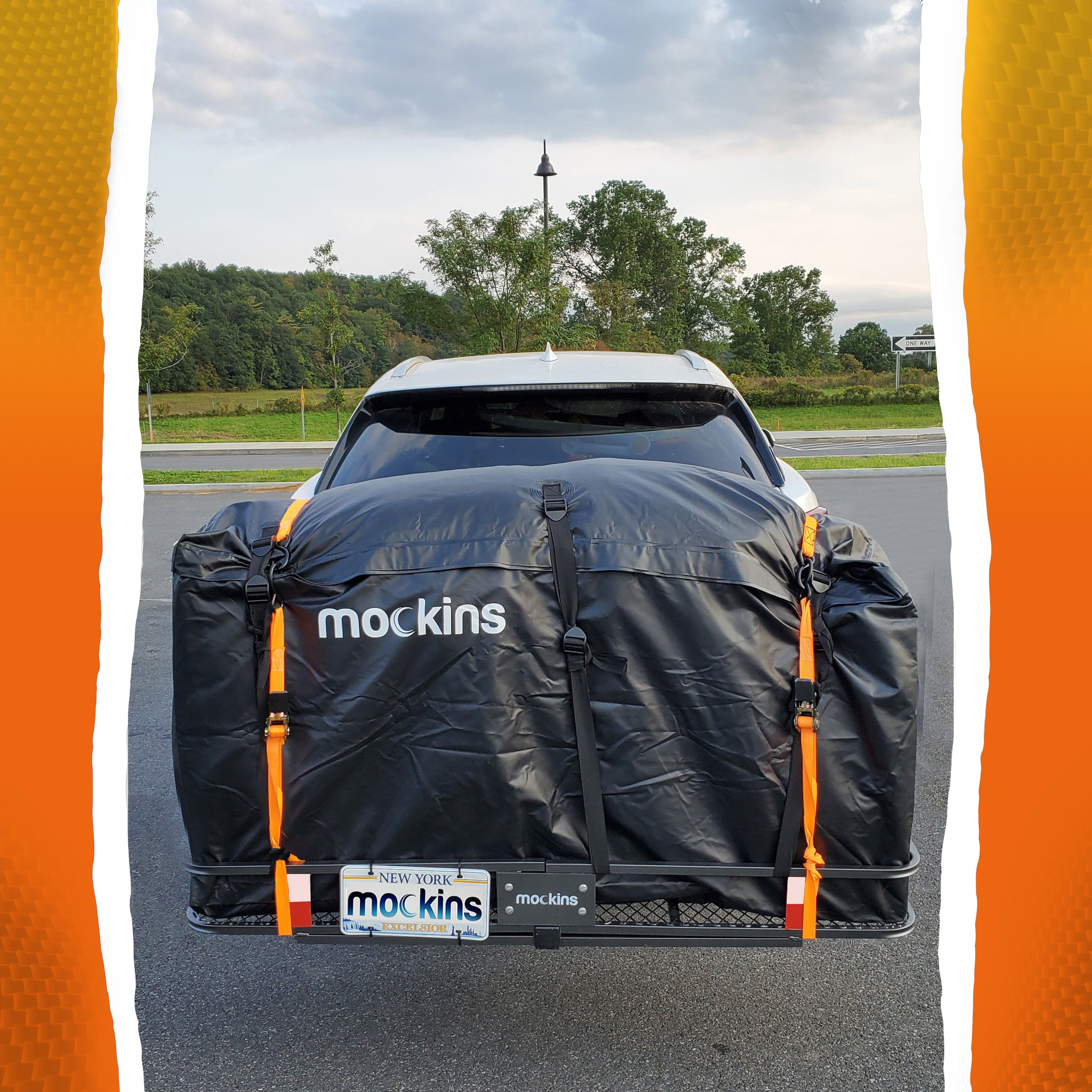 Mockins XL Trailer Hitch Cargo Carrier Hitch Mount | 500 lbs. Hitch Basket Capacity - 60"x24"x6" | 25 Cu. Ft. Bag & Accessories