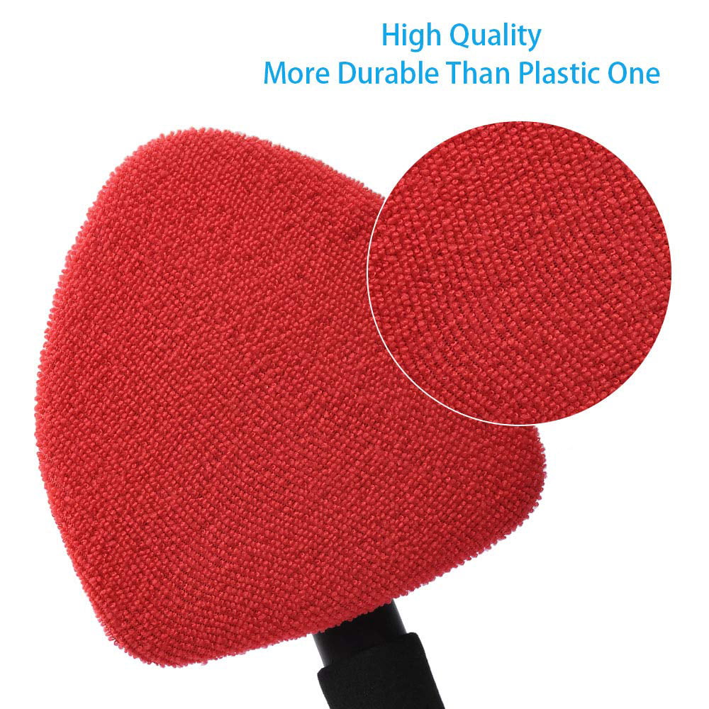 AutoEC Windshield Cleaner Car Window Cleaner Cleaning Tool with Extendable Handle and 2 Reusable Removable Coral Cap, Car Wash Brush, Red