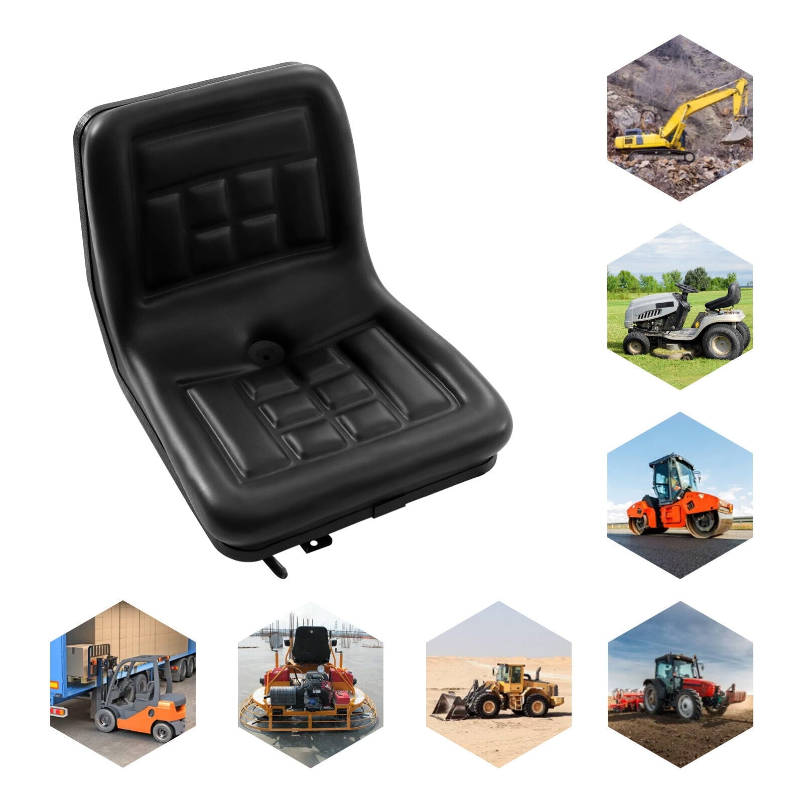 Universal Lawn Tractor Seat Replacement Tractor Forklift Seat & Rail Universal Lawn Mower Seat Waterproof Slidable PVC Black