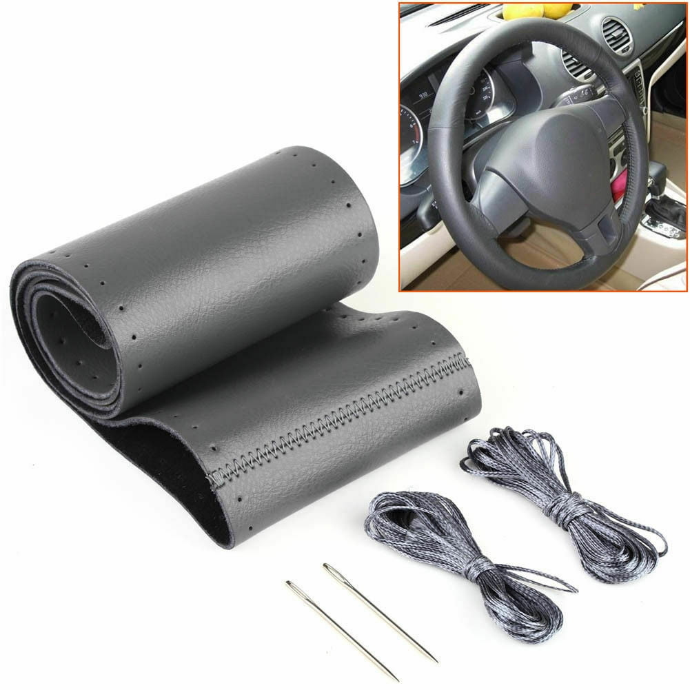 For Honda Civic 2006-2021-Replacement Leather Steering Wheel Cover Black 15''