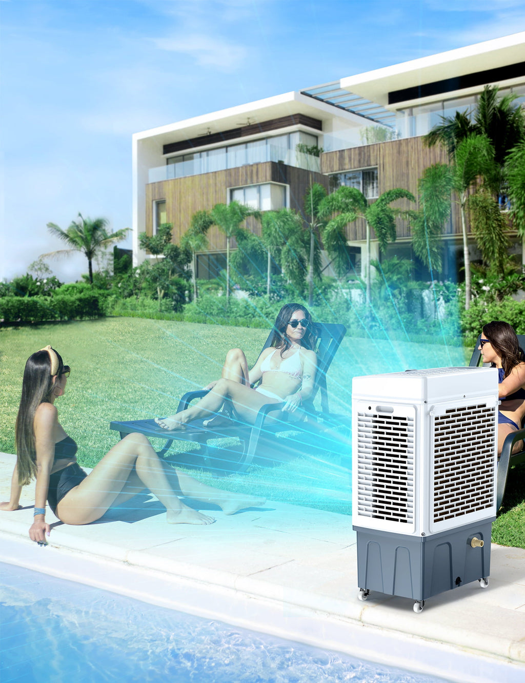Evaporative Cooler, 2100CFM Air Cooler, 120°Oscillation Swamp Cooler with Remote Control, 24H Timer, 3 Wind Speeds for Outdoor Indoor Use, 7.9Gallon