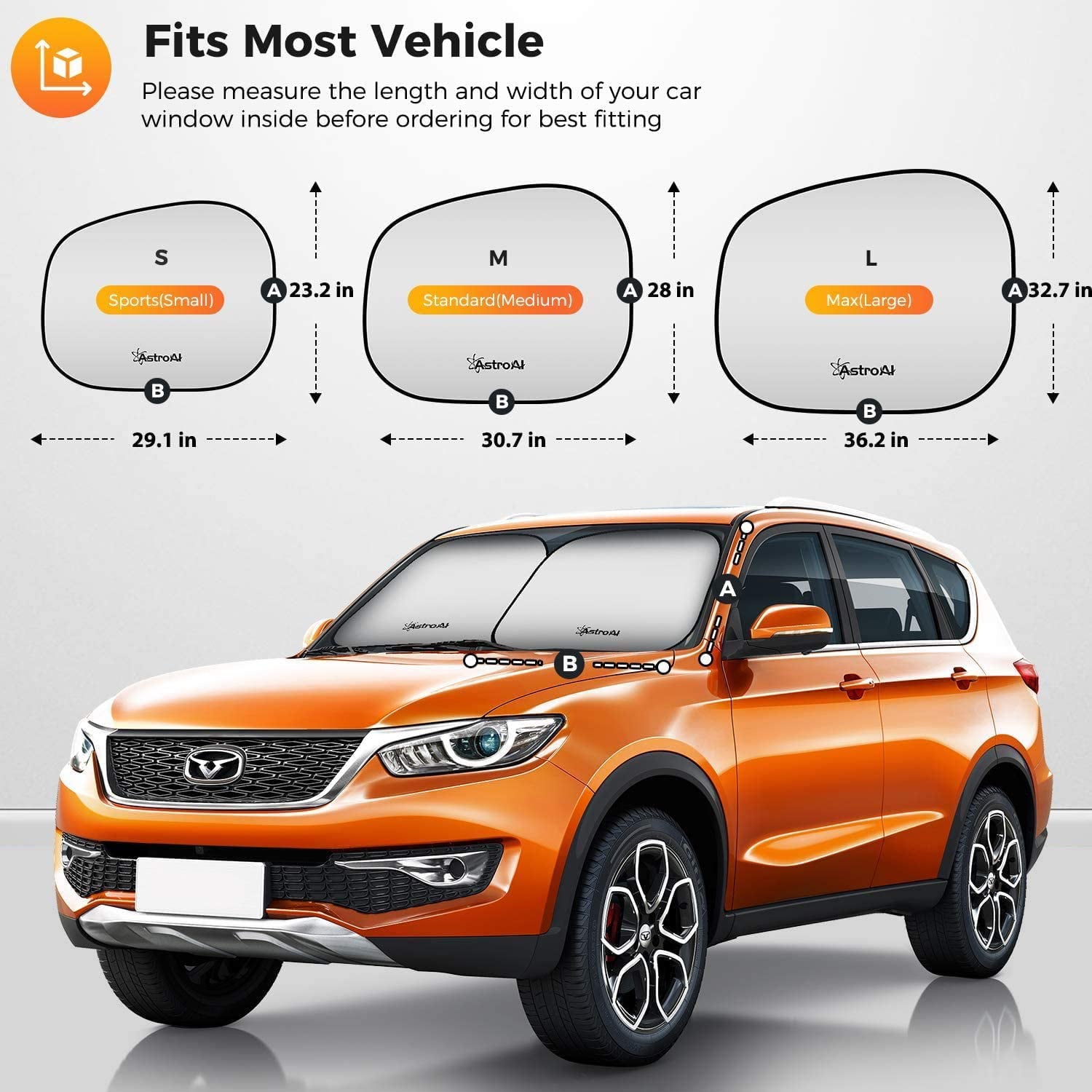 AstroAI 2-Piece Windshield Sun Shade - Windshield Shade Foldable Car Front Sunshield Blocks Max UV Rays, for Full Size SUV Truck Tesla, Silver