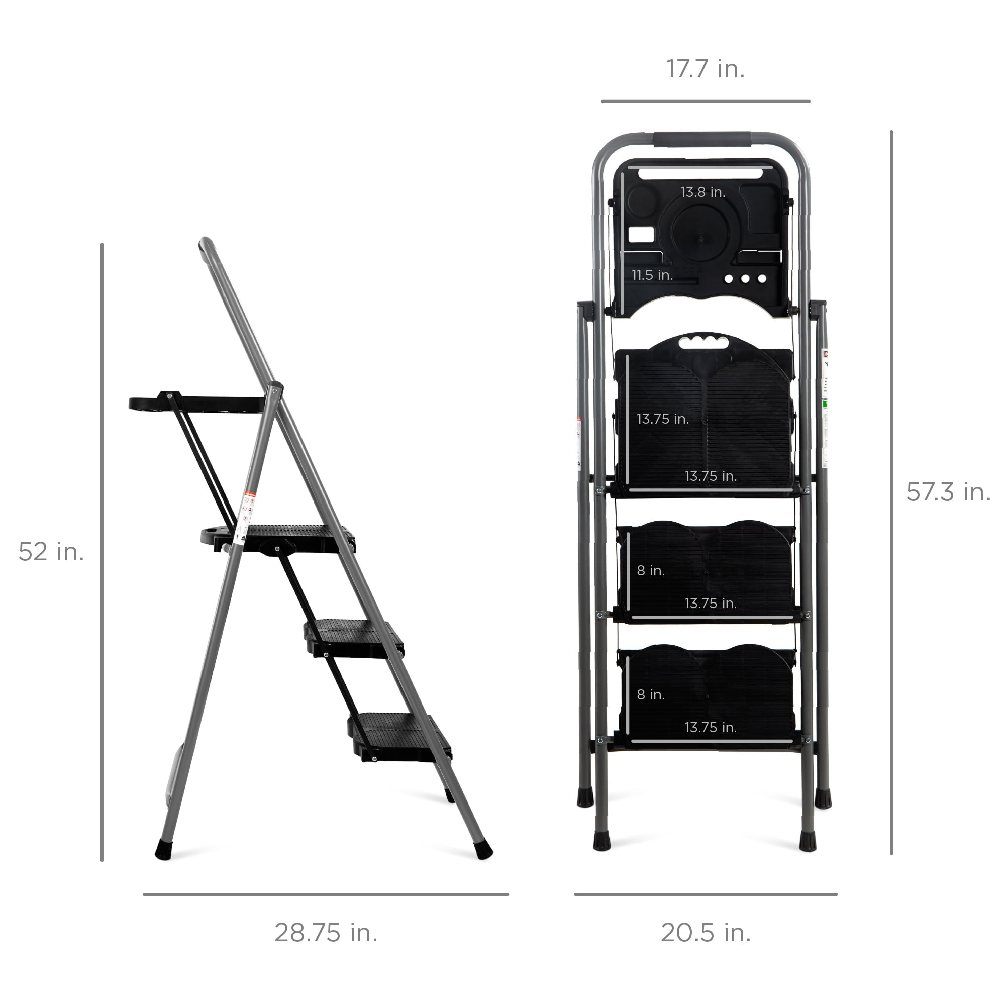 Best Choice Folding Steel 3-Step Stool Ladder Tool Equipment w/ Hand Grip, Wide Platform Steps, 330lbs Capacity