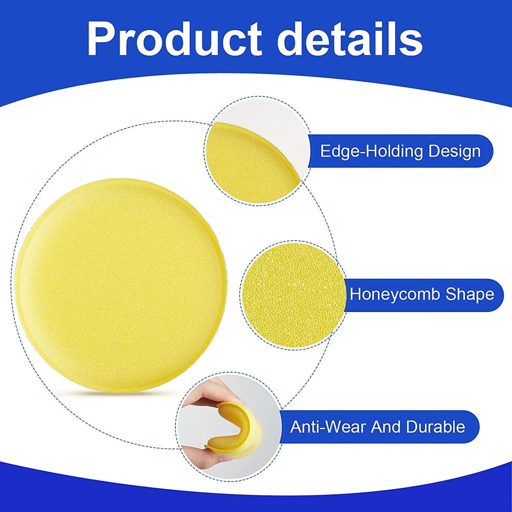 GIXUSIL 12Pcs 4 inch Wax Foam Applicator Pad, Car Polishing and Waxing Sponge, Polyurethane Waxing Sponge, Cleaning and Car Washing Soft Sponge, Round Shaped Pressing Foam Sponge Cleaning Tool, Yellow