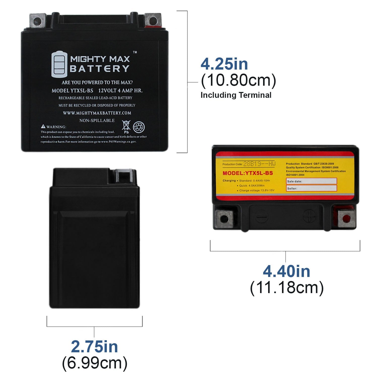 YTX5L-BS 12V 4AH Battery Replaces ATV Quad Motorcycle Scooter Moped