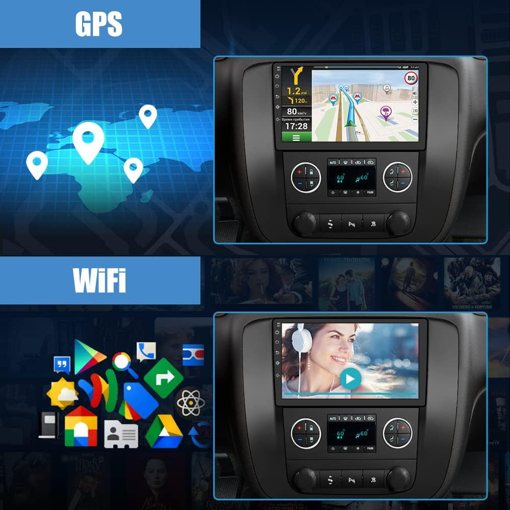 Car Radio Stereo for GMC Yukon Chevrolet Chevy Tahoe Suburban 2007-2012 with Built in wireless Apple CarPlay Andriod Auto Black