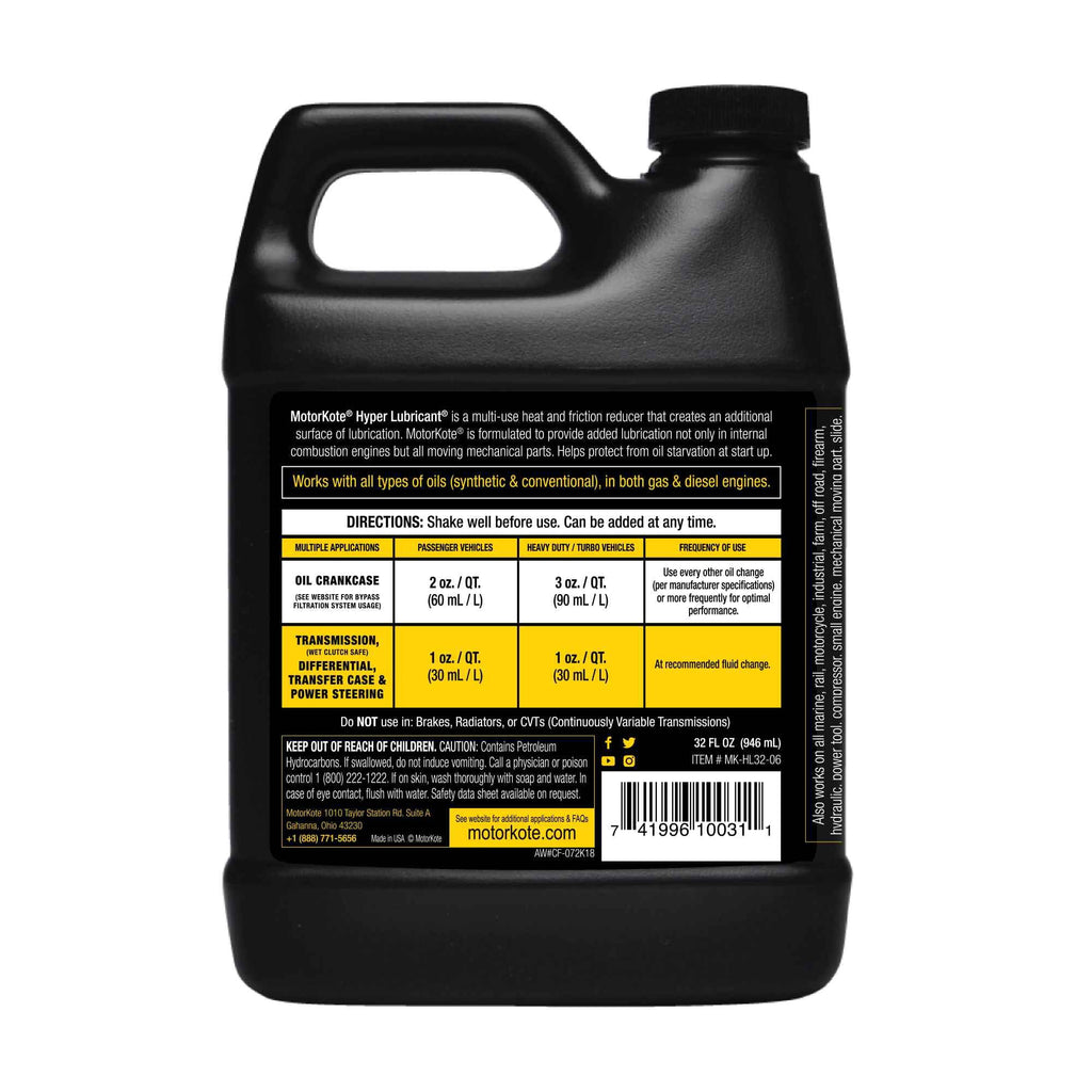MotorKote Hyper Lubricant 32 oz, Engine Treatment Gas or Diesel lubricant