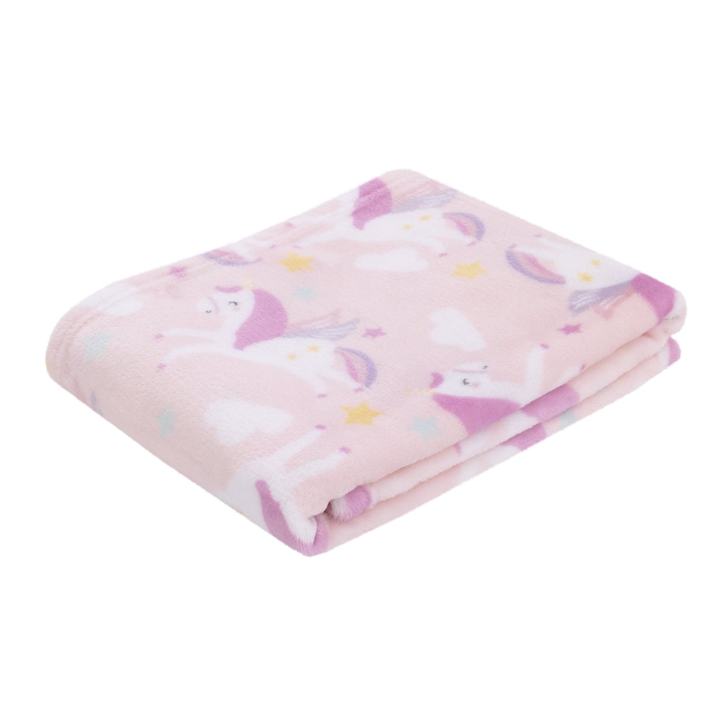 Parent's Choice Plush Baby Blanket, Pink Unicorn Print, 30x36 Inches, Pink, White, Infant Girl