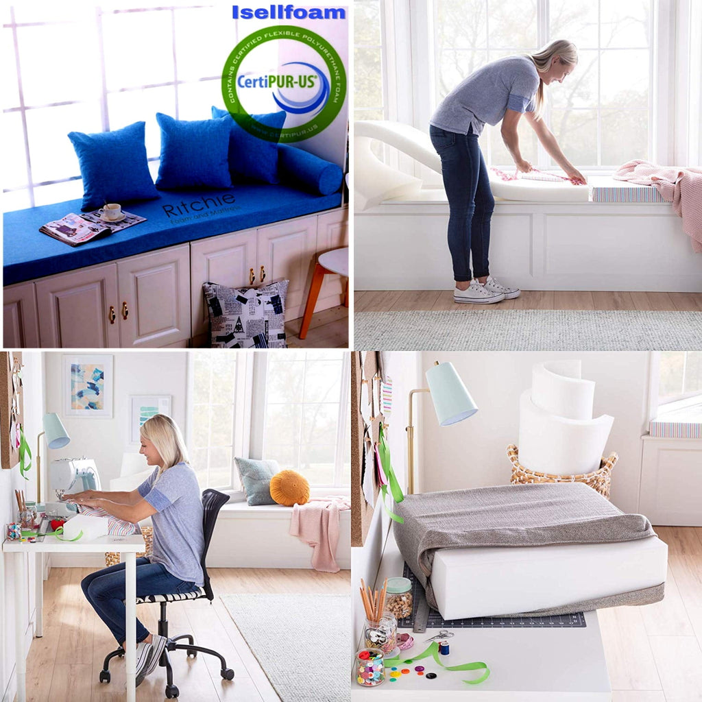Ritchie Foam High Density Upholstery Foam 8"x 24"x 80" (46ILD) "FIRM" Upholstery Foam Cushion, Outdoor Cushion Foam, Foam Padding, Made in USA