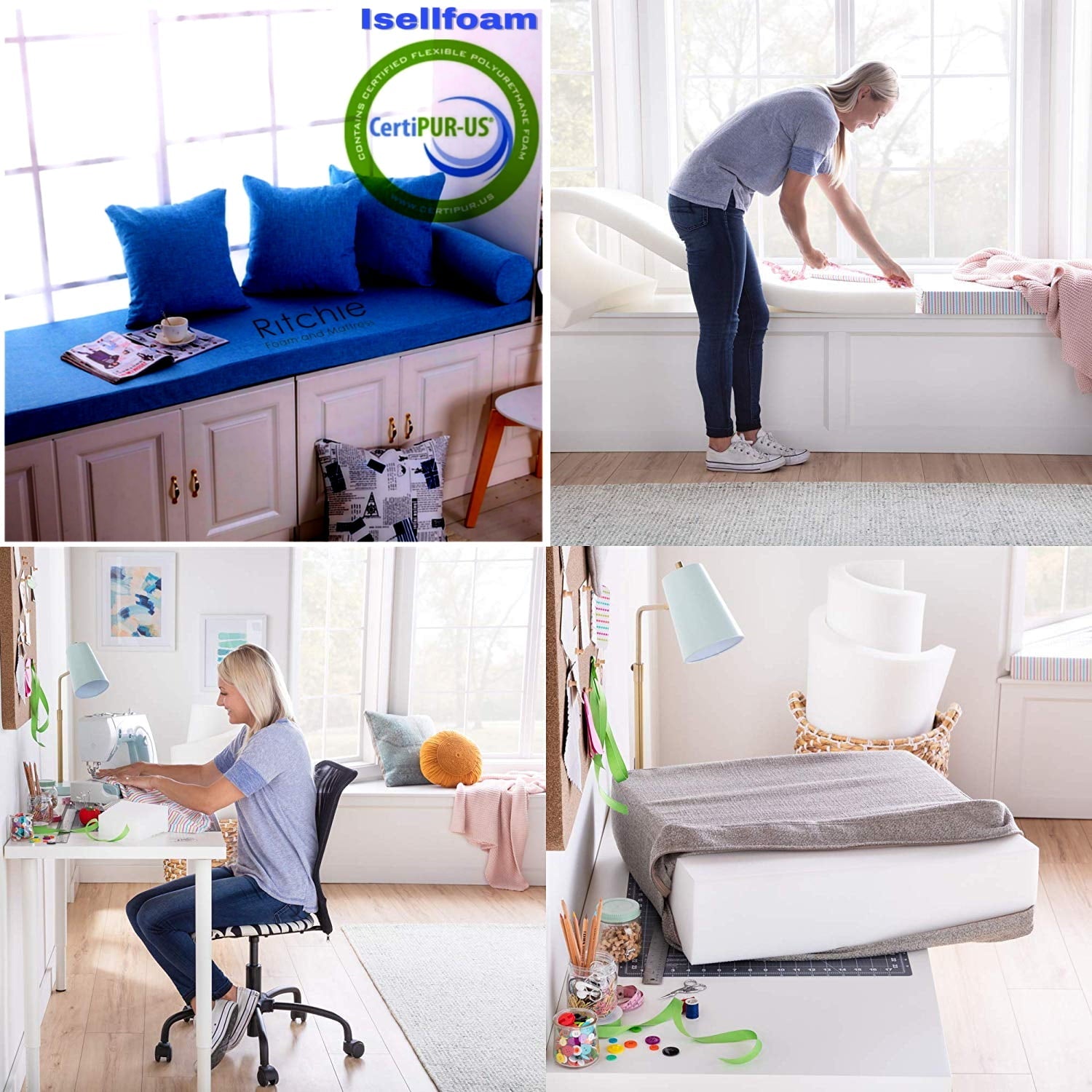 Ritchie Foam High Density Upholstery Foam 8"x 24"x 80" (46ILD) "FIRM" Upholstery Foam Cushion, Outdoor Cushion Foam, Foam Padding, Made in USA