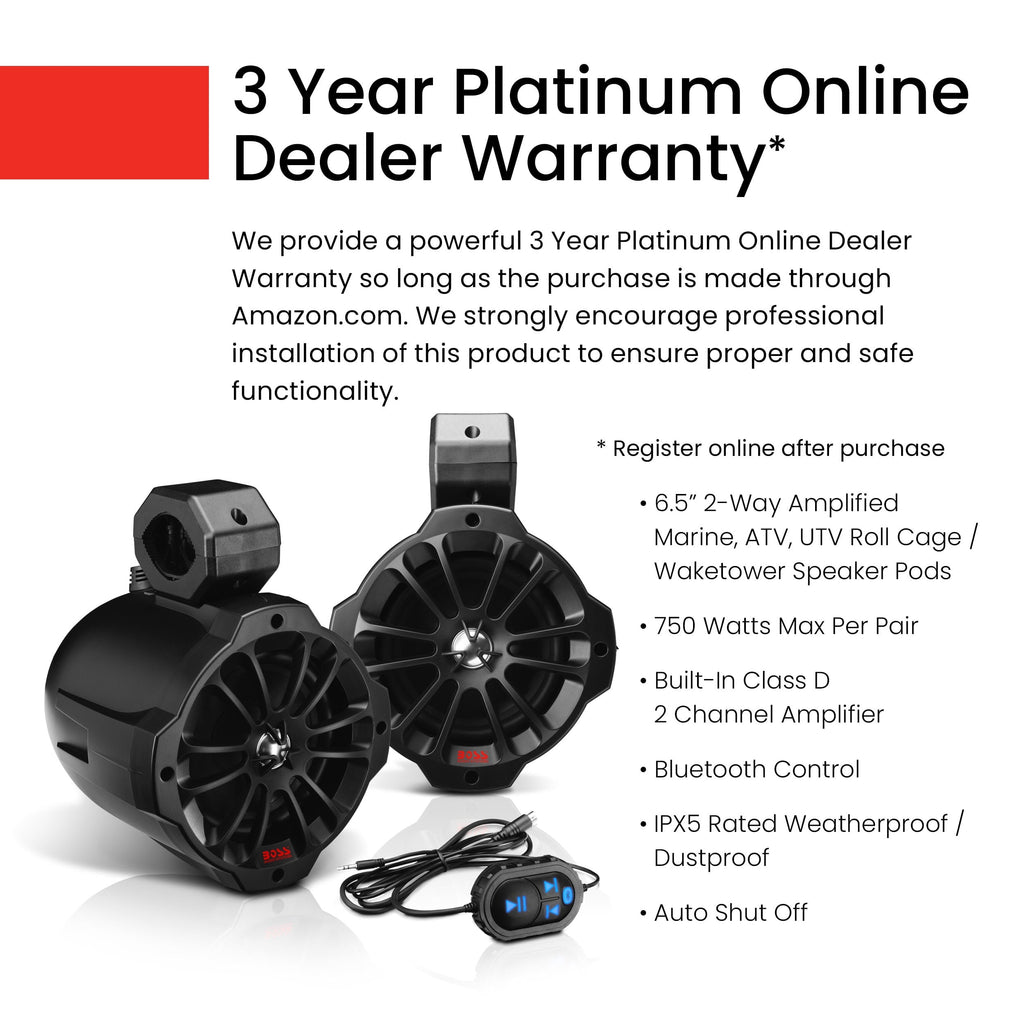 BOSS Audio Systems B62ABT Weatherproof ATV Waketower Bluetooth Speaker System