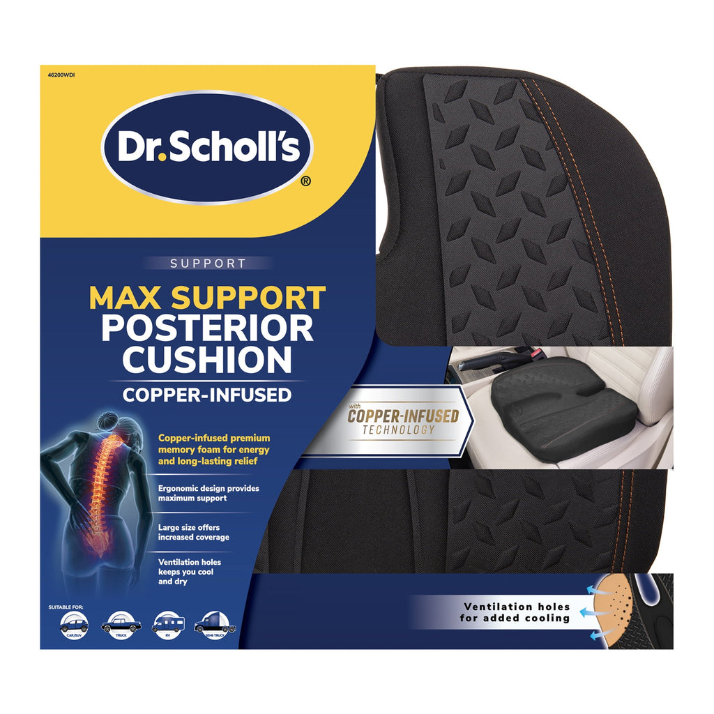 Dr. Scholl’s Black Max Support Copper-Infused Posterior Seat Cushion, 46200WDI, 2.82 lbs