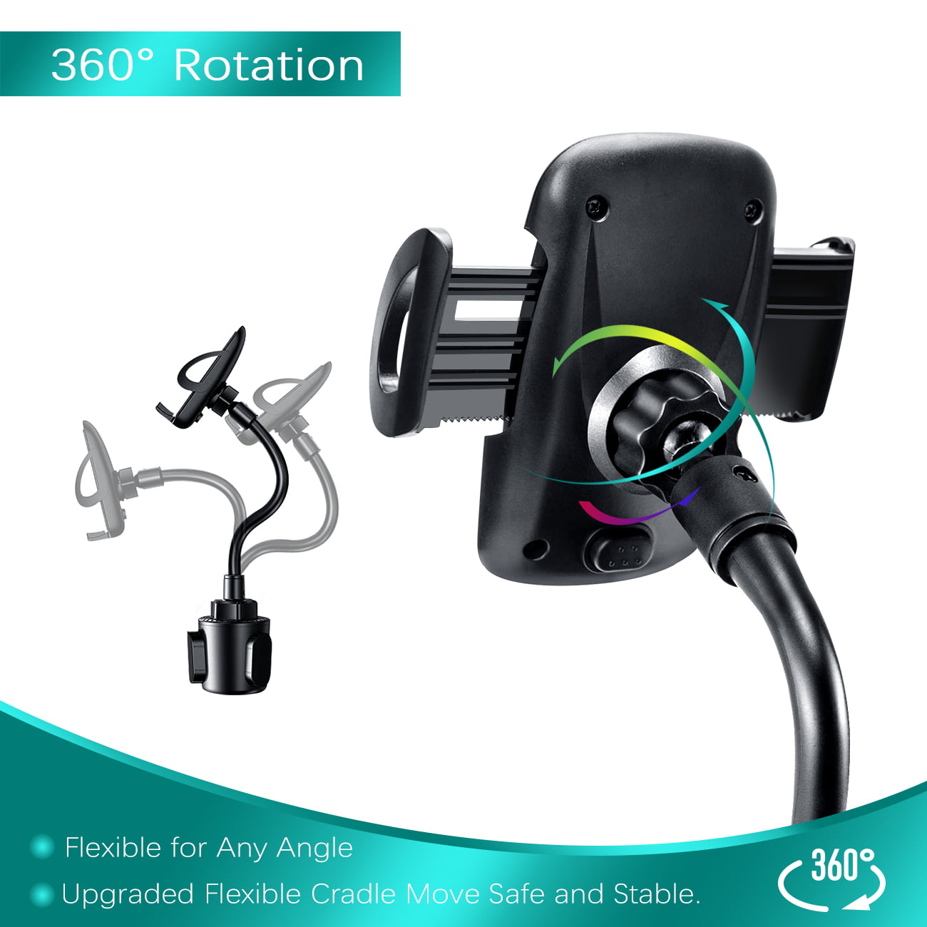 Cup Holder Phone Mount, Upgraded Long Neck Never Shake Heavy Duty Cup Base Car Phone Holder Cradle Car Mount for iPhone 14 Pro/XR/XS Max/X/8/7 Plus/6s/Samsung S10/Note 9/S8 Plus/S7,GPS etc