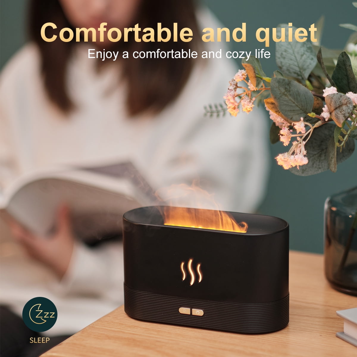 Durcord Ultrasonic Cool Mist Humidifier with 7 Colors Flame Lights,Essential Oil Diffuser,for Room,Black