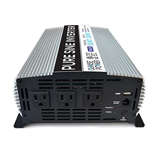 GoWISE Power 1500W Pure Sine Wave Power Inverter 12V DC to 120 V AC with 3 AC Outlets, 1 5V USB Port, 2 Battery Cables, and Remote Switch (3000W Peak) PS1005 (Brand Name/Packaging May Vary)