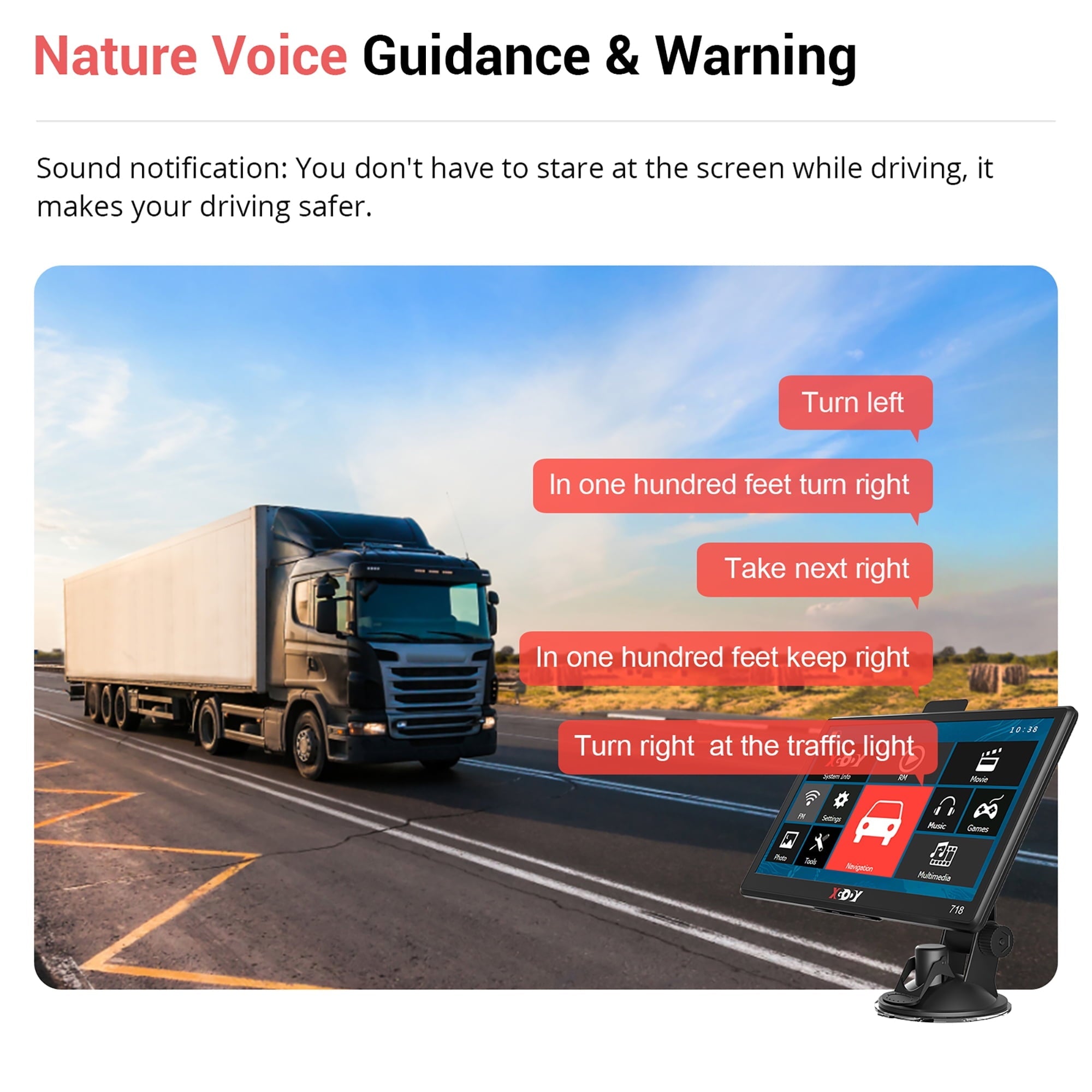 XGODY 7 inch GPS Navigation for Car 2023 Maps Free Lifetime Map Update Sat Nav GPS for Car Truck GPS Navigator with Voice Guidance Speed Camera Warning