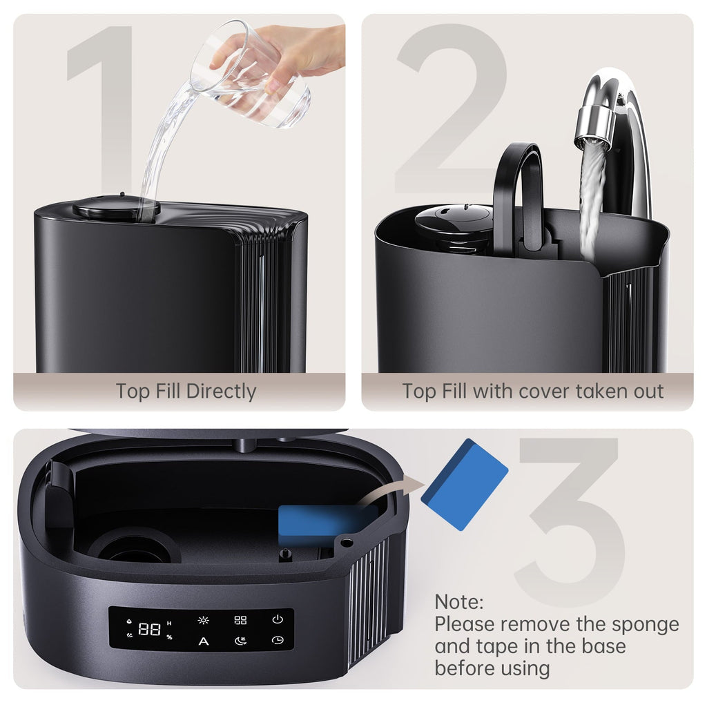 KLOUDIC Top-Fill 6L Cool Mist Large Humidifier for Home Air Vaporizer with Humidistat and Timer